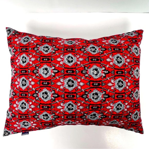 Kiriko Pillow 17x12 Red Print Blue Wool Denim Herringbone Back Cotton Insert PDX - Picture 4 of 12
